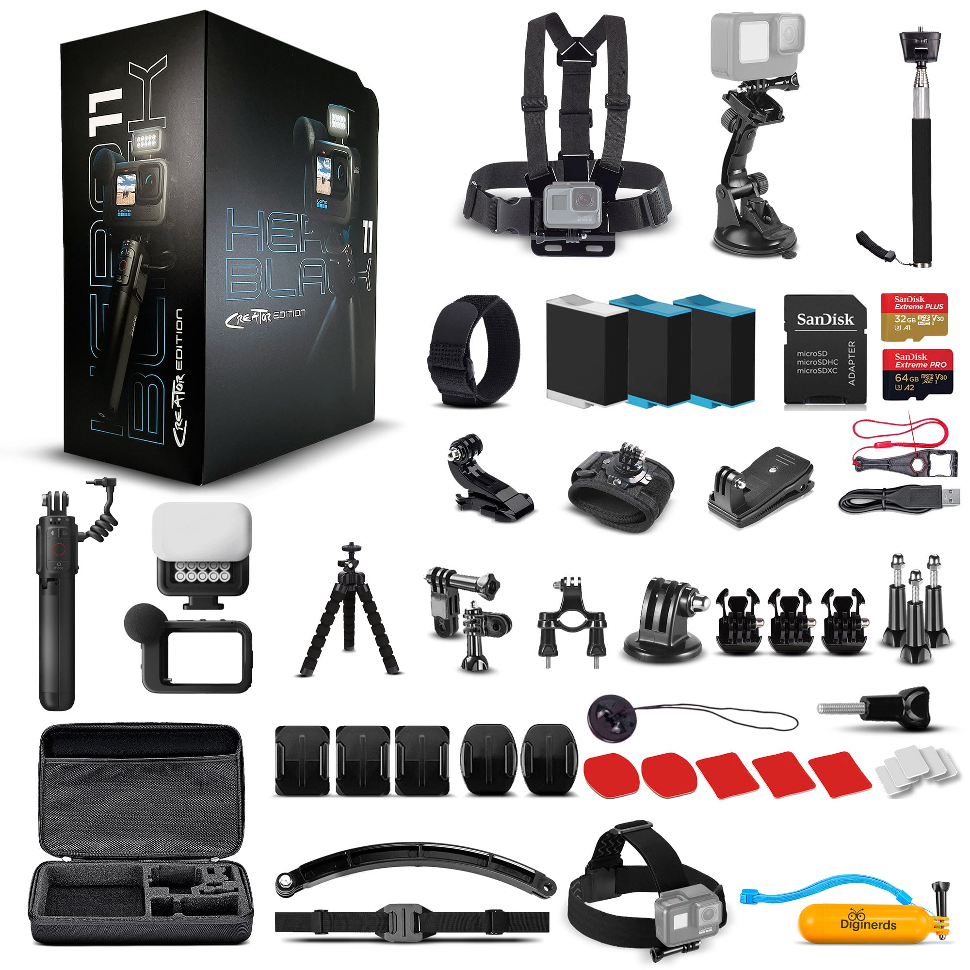 GoPro - HERO11 Creator Edition - Action Camera + 64GB + 50 Piece Kit + 2 Batteries
