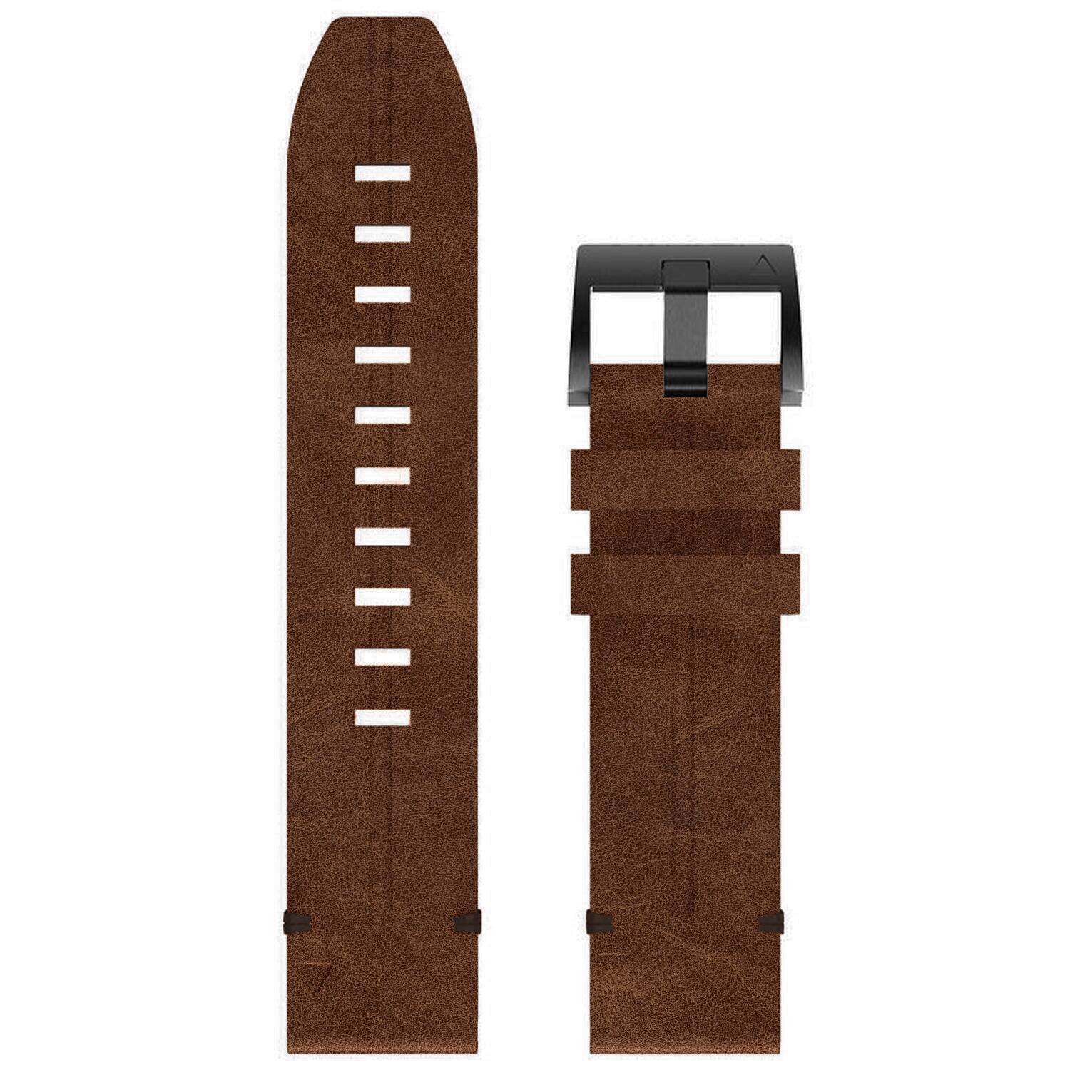 Left. StrapsCo - Vintage Italian Leather Strap QuickFit 26 Watch Band For Garmin Quatix 8 – 51mm - Cigar.