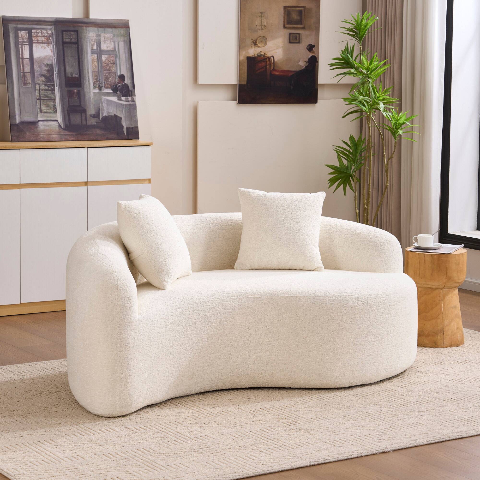 Alt View 2. GOODSILO - S-Curved Sectional Sofa with Dual-Depth Seating, Luxurious Chenille Upholstery, and Space-Saving Design - White.