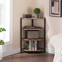 Vecelo - 4-Tier Corner Shelf Unit, Modern Fan-Shaped Bookshelf with Sturdy Metal Frame, Versatile Home Organizer - Gray