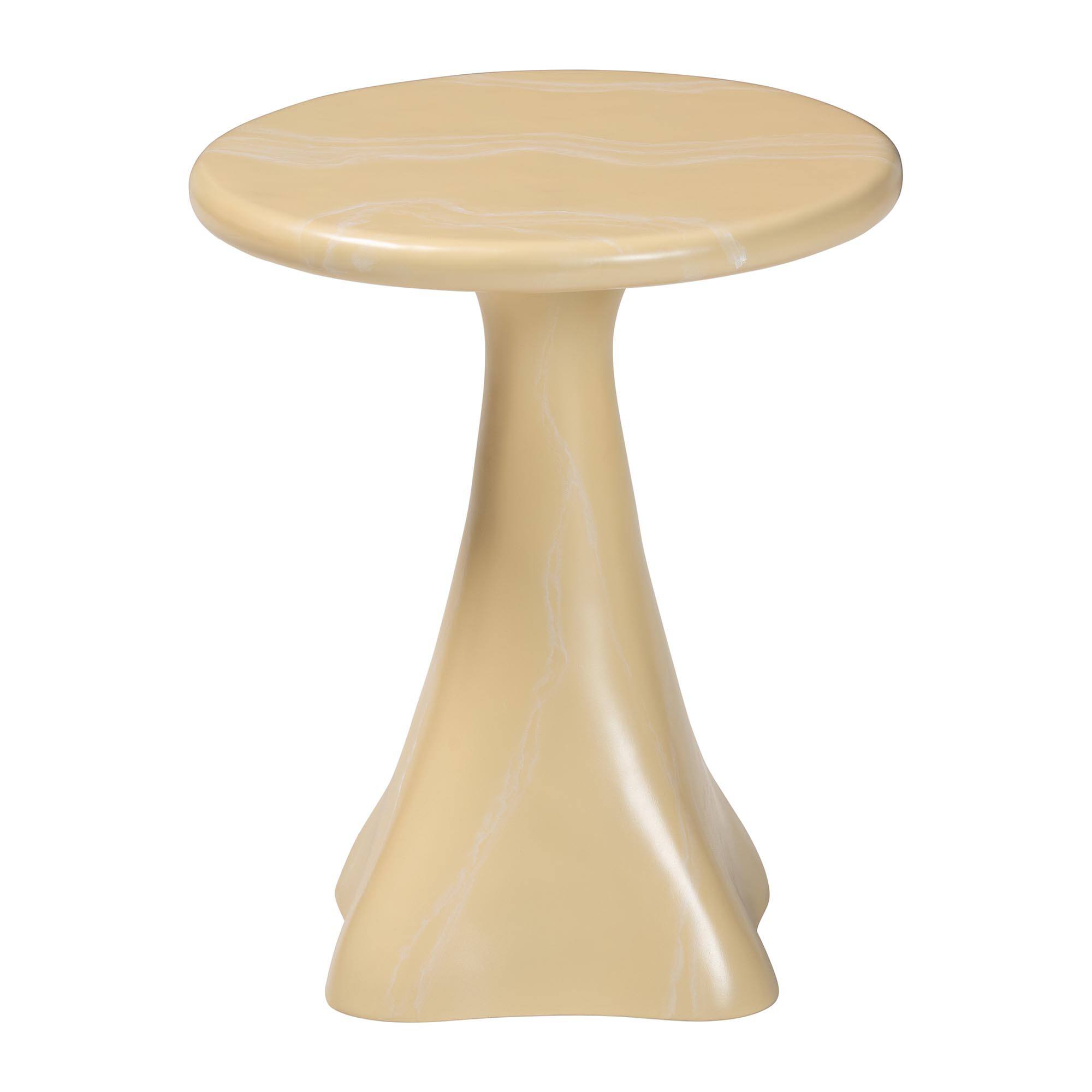 Angle. bali & pari - Aponi Marbled Resin End Table - Sculptural Side Table with Round Top and Pedestal Base, Cream - Cream.