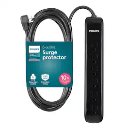 Philips - 6-Outlet Surge Protector 1080J 10' Cord - Black
