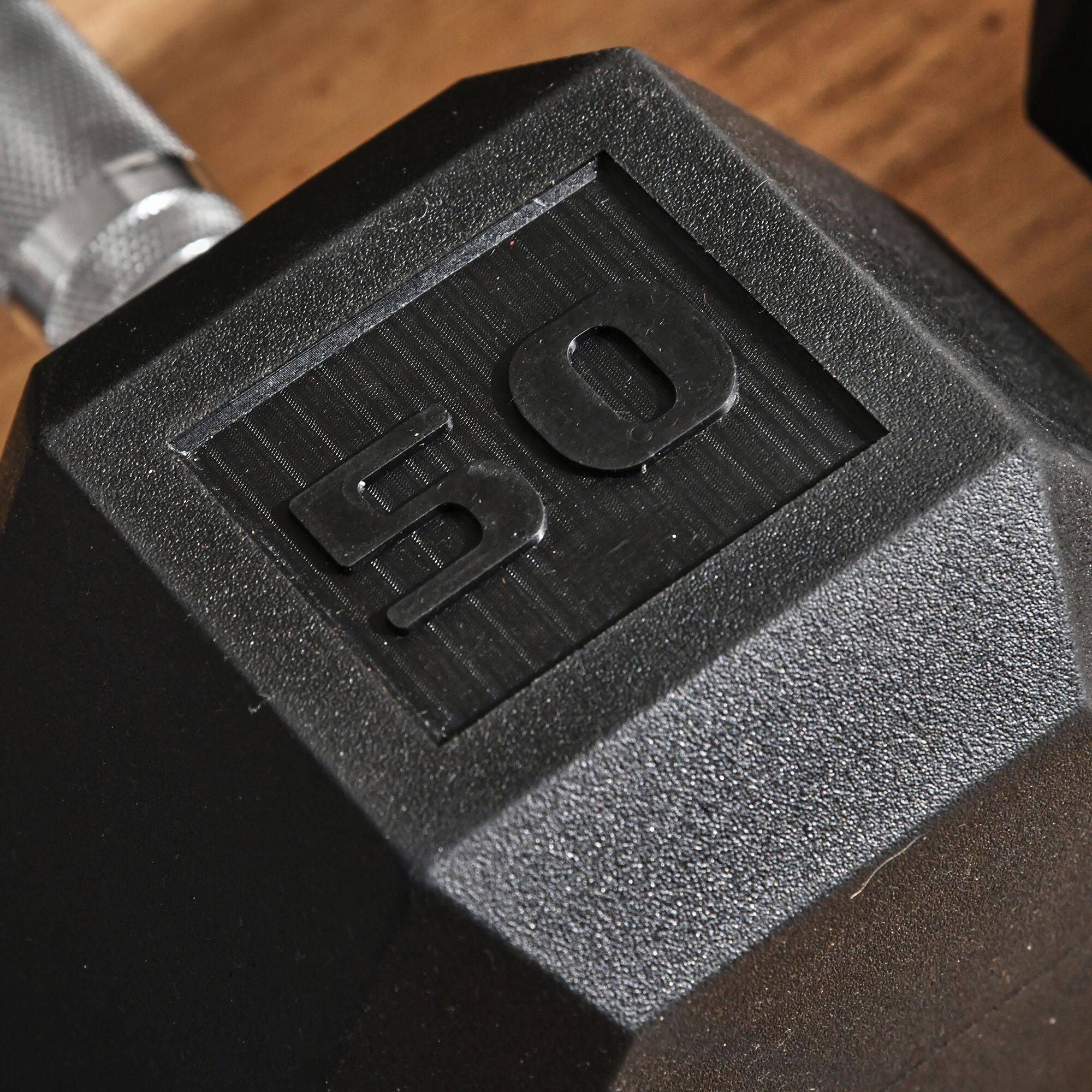 Alt View 8. Soozier - 2 x 50lbs Hex Dumbbell Set of 2, Rubber Weights Exercise Fitness Dumbbell with Non-Slip Handles - Black.