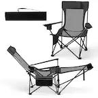 Front. Gymax - Gymax 2PCS Camping Lounge Chair w/Detachable Footrest 4-position Backrest Carrying Bag - Gray.