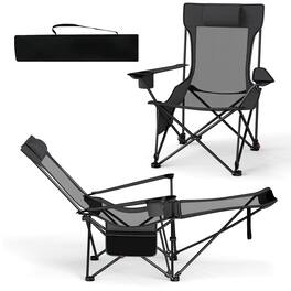 Gymax - 2PCS Camping Lounge Chair w/Detachable Footrest 4-position Backrest Carrying Bag - Gray