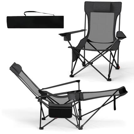 Front. Gymax - Gymax 2PCS Camping Lounge Chair w/Detachable Footrest 4-position Backrest Carrying Bag - Gray.