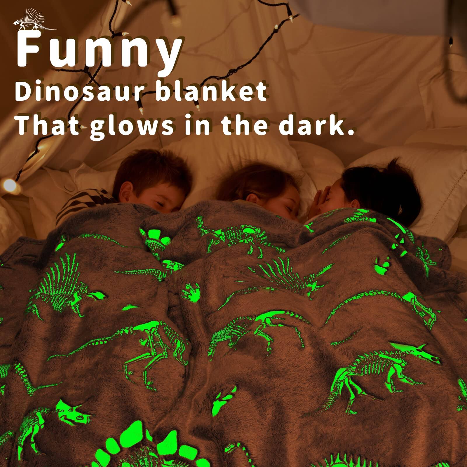 Funny Dinosaur blanket That glows in the dark.