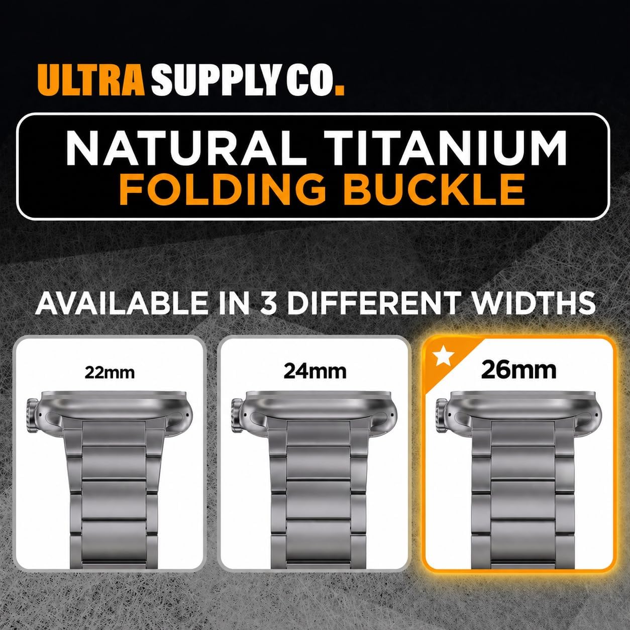 ULTRA SUPPLY CO. NATURAL TITANIUM FOLDING BUCKLE

AVAILABLE IN 3 DIFFERENT WIDTHS
22mm
24mm
26mm