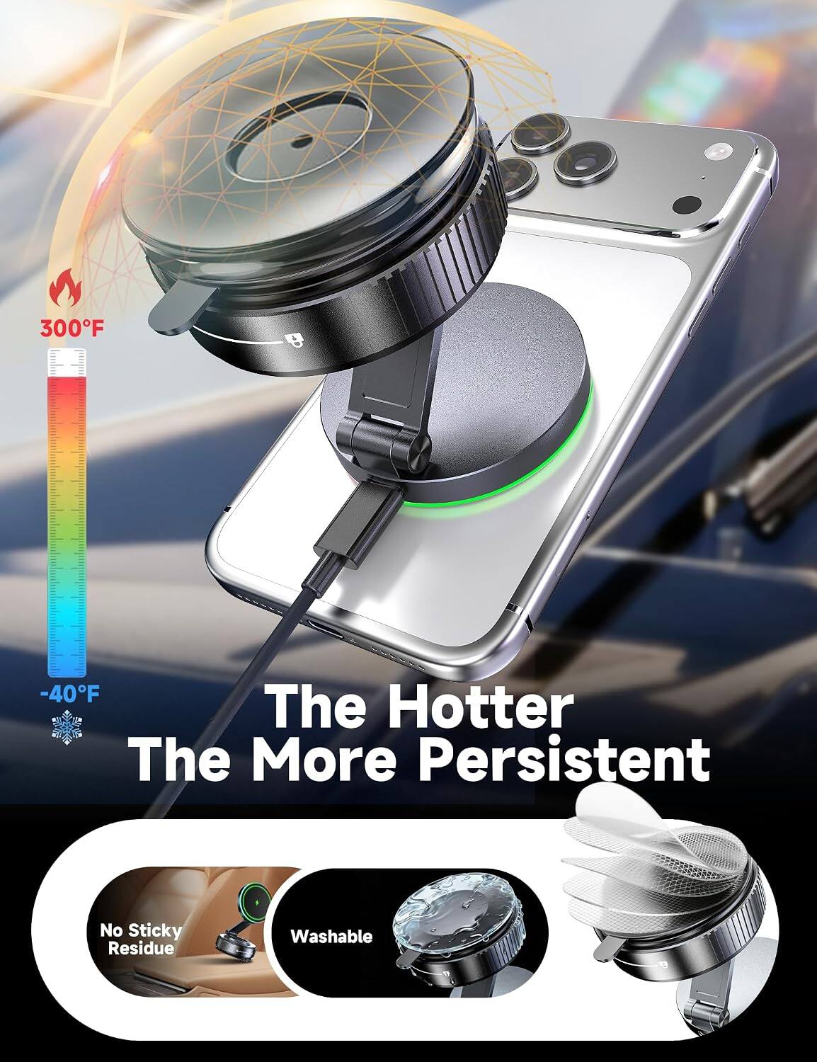 300°F -40°F  
The Hotter The More Persistent  
No Sticky Residue  
Washable