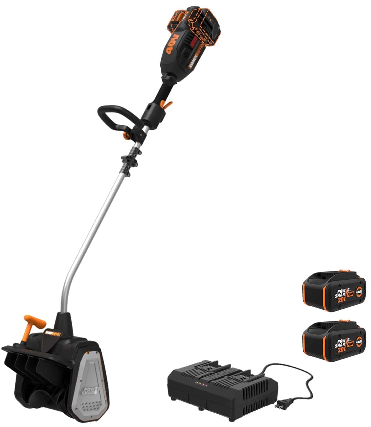 WORX - Nitro 40V 12'' Cordless Snow Thrower, Electric Snow Shovel, 4-Car Driveway, (2 X 4.0 Ah Battery & Charger Included) - Black - Front_Zoom
