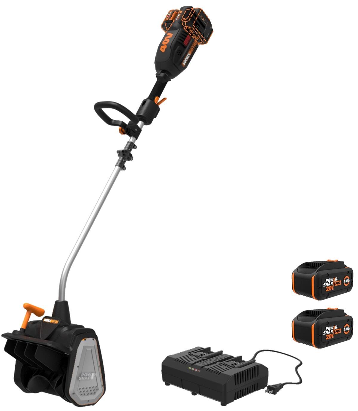 WORX - Nitro 40V 12'' Cordless Snow Thrower, Electric Snow Shovel, 4-Car Driveway, (2 X 4.0 Ah Battery & Charger Included) - Black