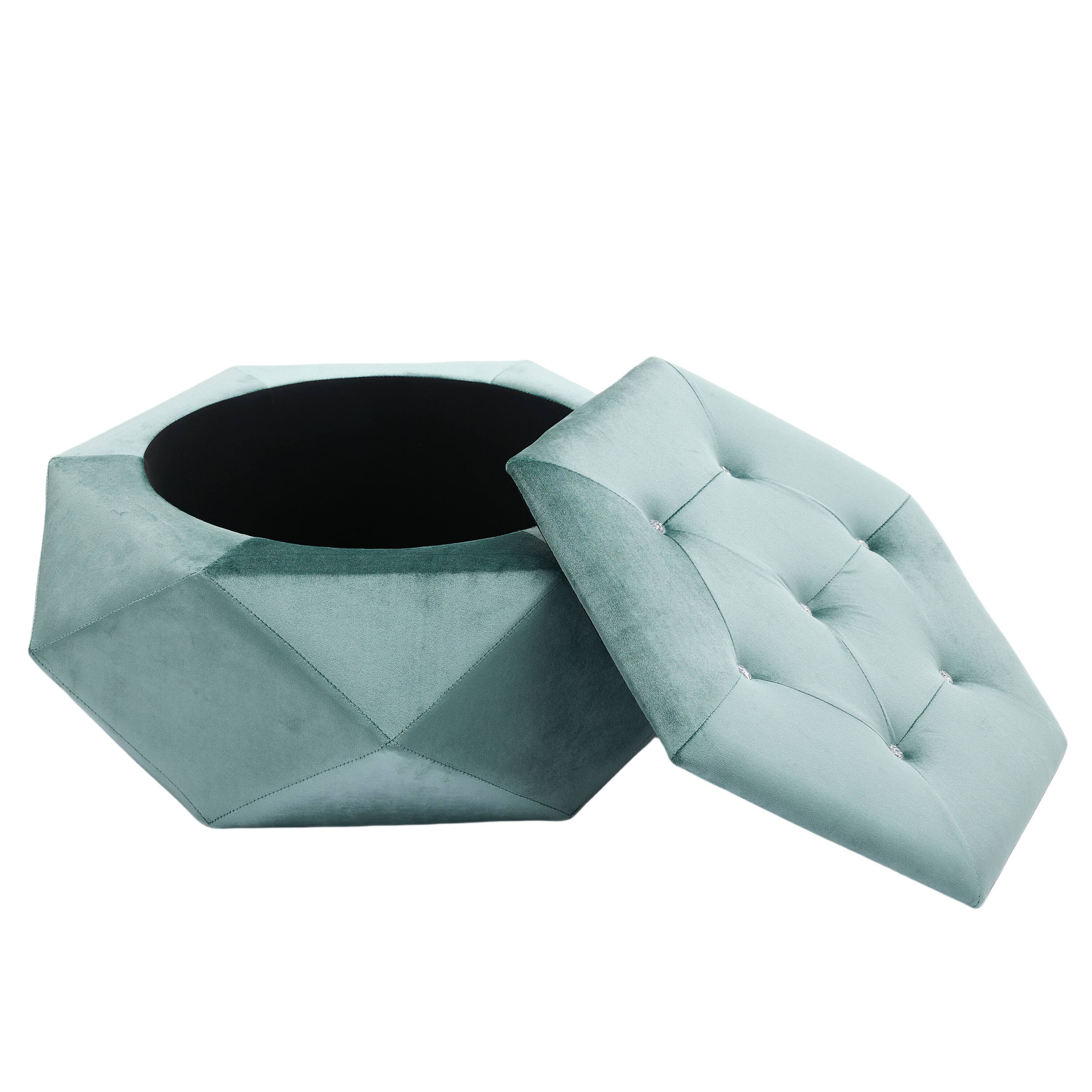 Left. Whisen - Multi-Functional Velvet Polygon Diamond Tufted Storage Ottoman Footrest for Living Room - Green.