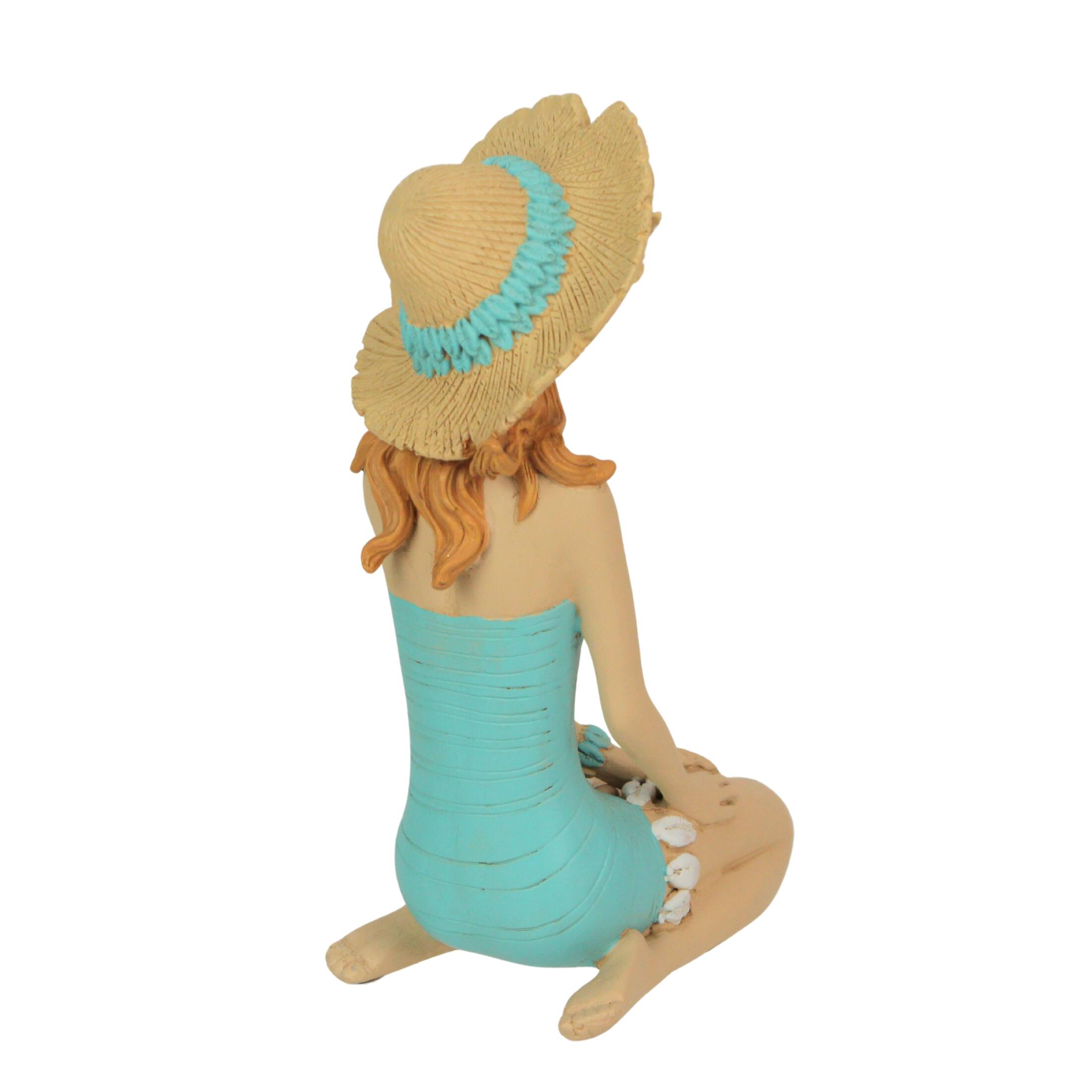 Alt View 6. Fancy That - Charming Redhead Bathing Beauty Figurine – 7.75", Straw Hat, Coastal Decor - Teal.