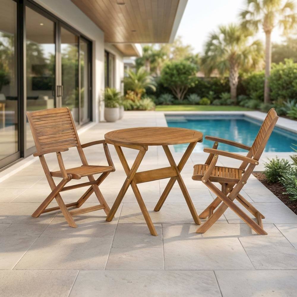Alt View 3. Outdoor Escape - Brown 3-Piece Patio Bistro Set With Oil Finish For Outdoor Dining - Brown.