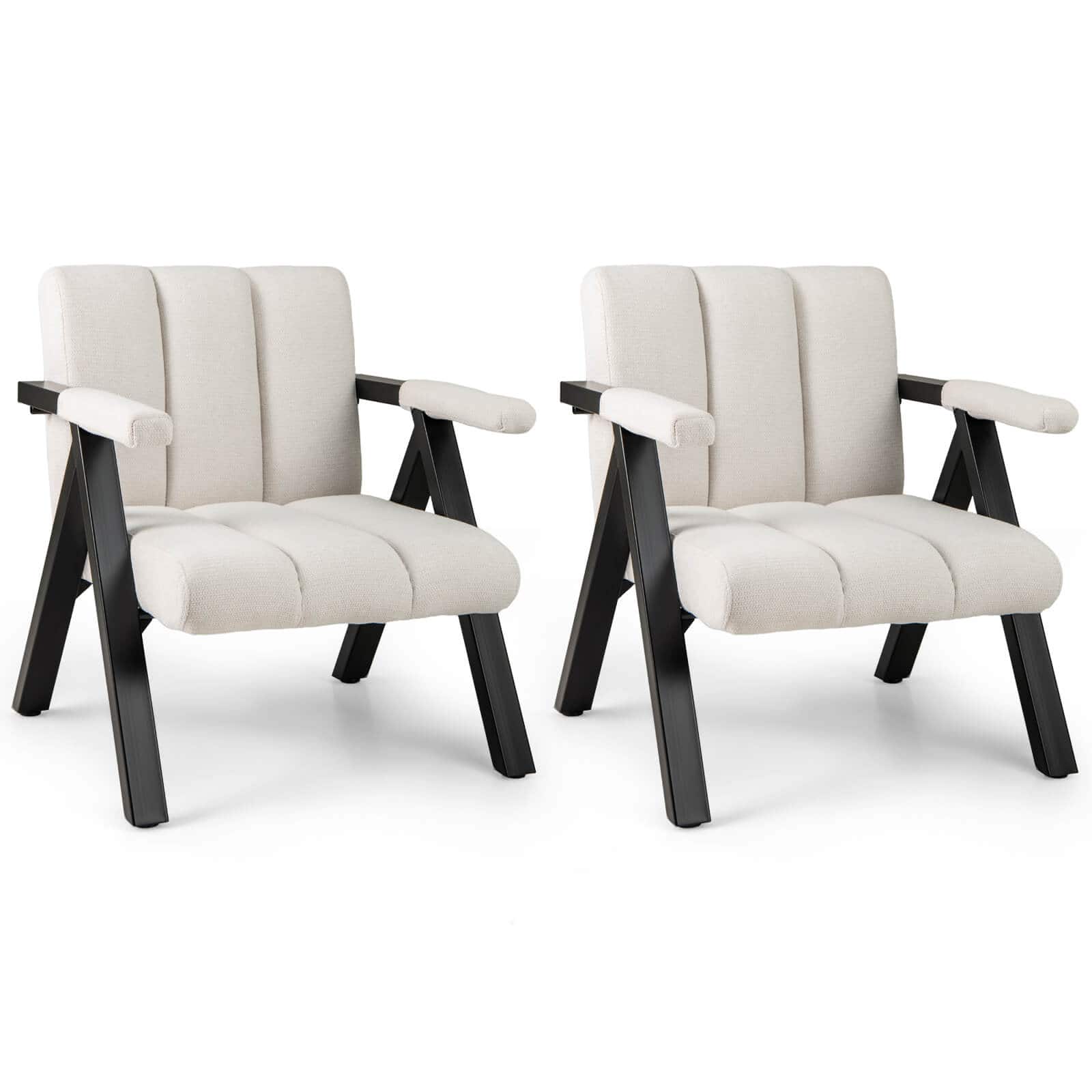 Costway - 2 PCS Oversized Accent Chair with Metal Frame & Armrests Mid-century Modern Armchair - Beige