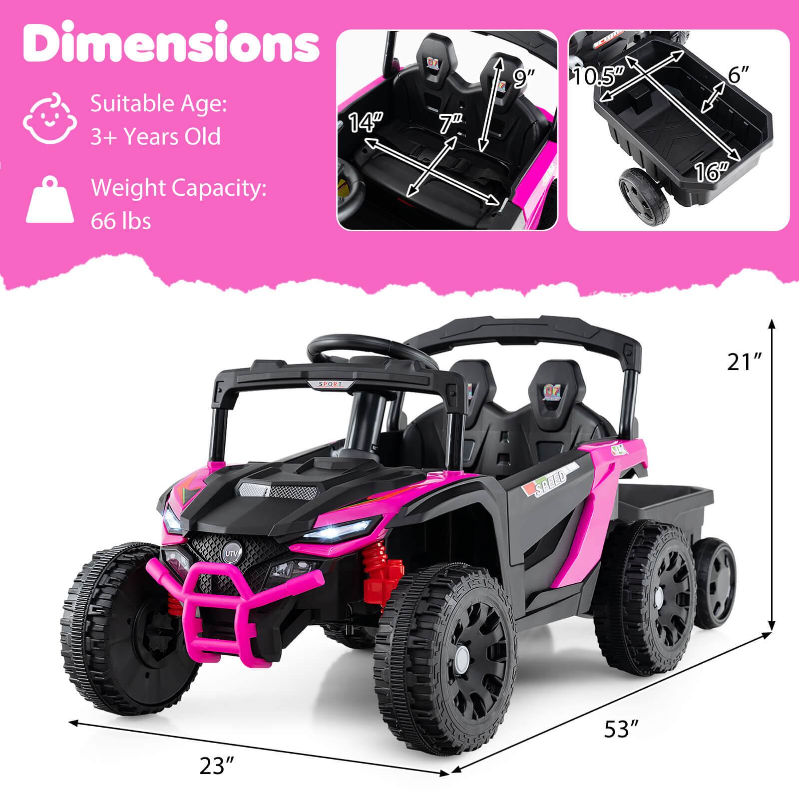 Dimensions  
Suitable Age: 3+ Years Old  
Weight Capacity: 66 lbs  

14"  
7"  
9"  
10.5"  
6"  
16"  
21"  
23"  
53"