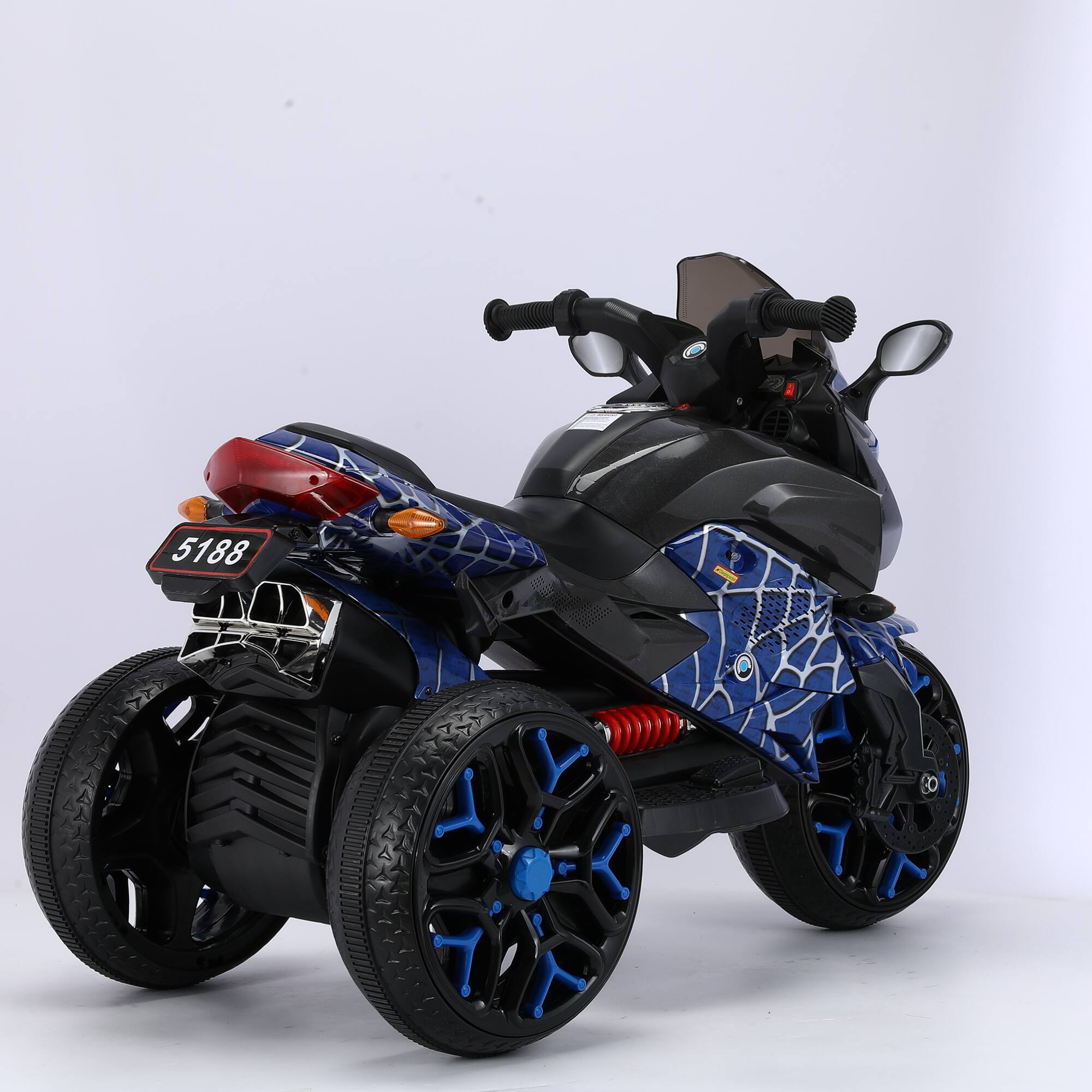 Alt View 2. ELEMENT ACE - 12V Electric Ride-On Motorcycle Toy for Kids Ages 3-6 with Training Wheels and LED Lighting - Blue.
