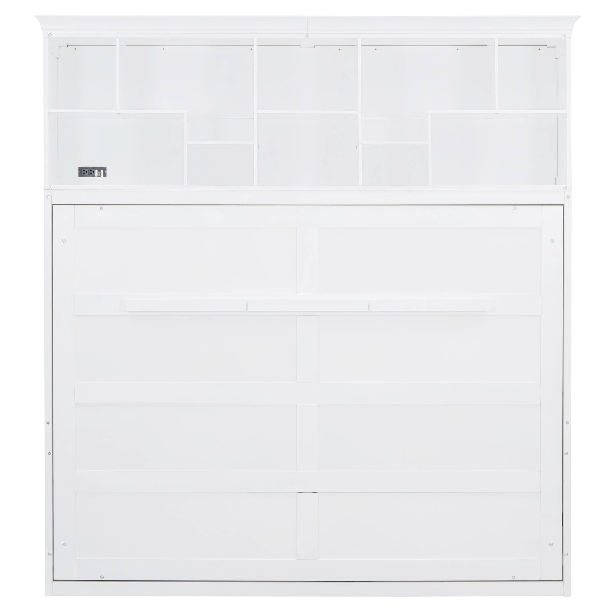 Alt View 1. Tiramisubest - Queen Size Murphy Wall Bed, White, Plywood, Space-Saving & Comfortable w/ Top Shelves & USB - White.