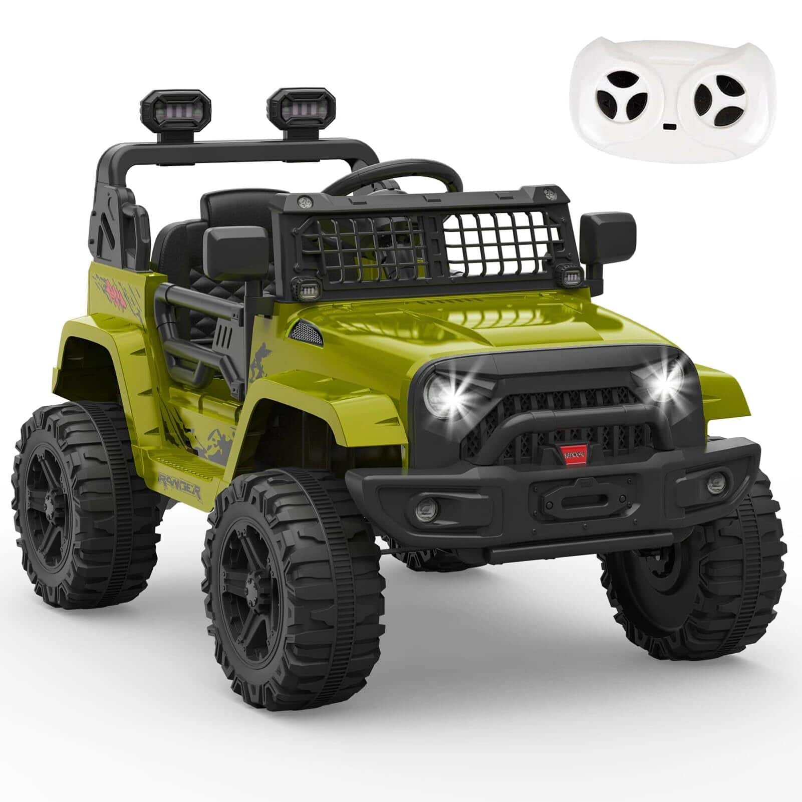 GARVEE - 12V Kids Ride-On Truck w/Remote - 3 Speeds (Max 2.5MPH), Dual Motors, LED Lights, Music (Ages 3-8, 61lbs) - Pink
