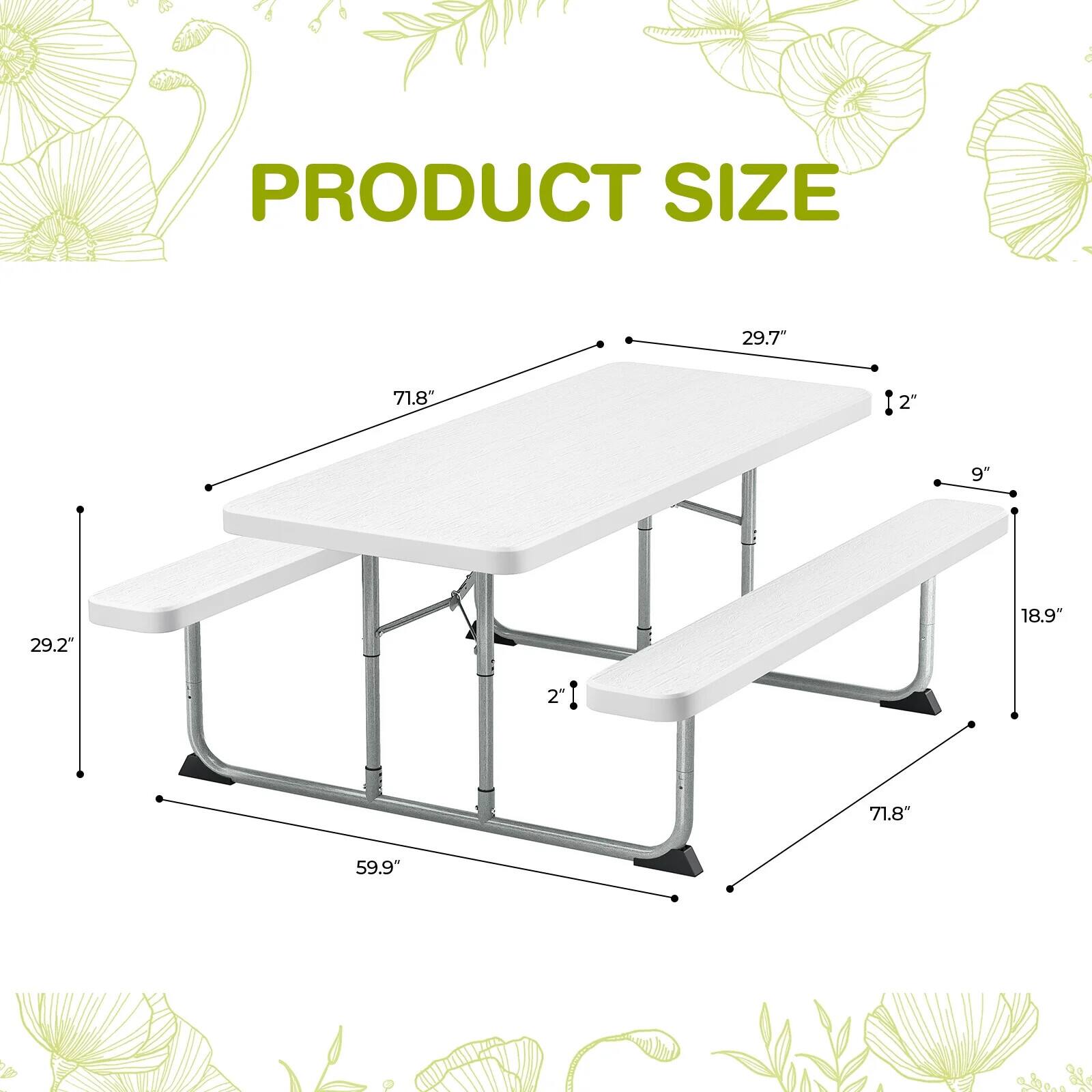 PRODUCT SIZE  
29.7" x 71.8" x 2"  
9" x 18.9"  
29.2" x 59.9"