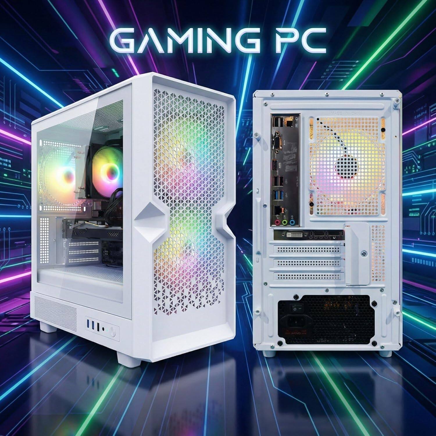 Left. STGAubron - STGAubron Gaming Desktop PC, Intel Core i7 up to 3.9GHz, Radeon RX 580 8G, 32GB RAM, 512GB SSD, WiFi 6, Windows 11 Home - White.