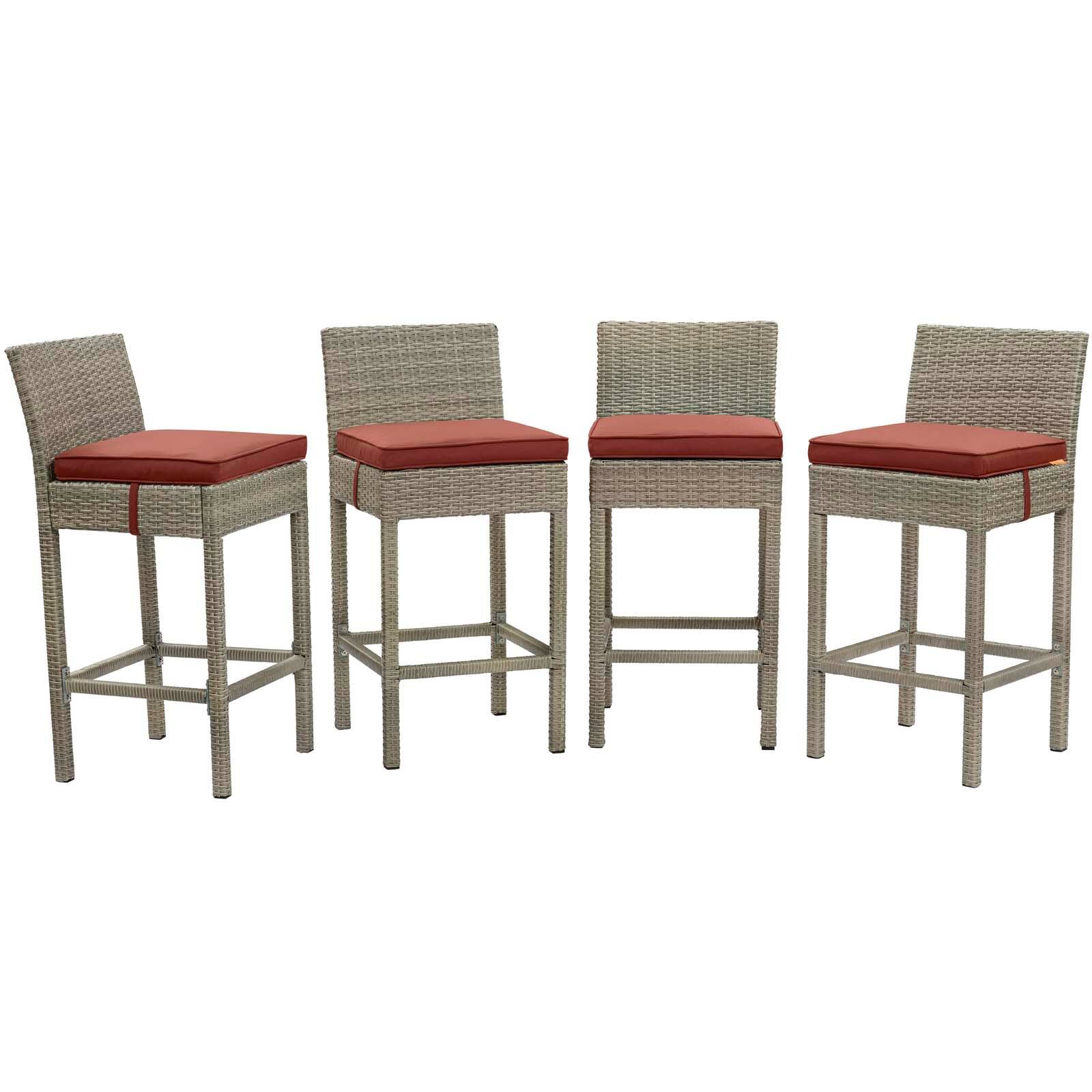 Angle. Modway - Conduit Outdoor Patio Wicker Rattan Bar Stool Set of 4 by Modway - Light Gray Currant.
