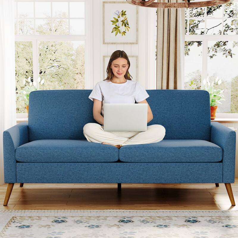 Alt View 5. Dyonery - Dyonery  68" Loveseat Sofa, Comfy  Linen Couches for Living Room, Mid Century Modern Love Seat Sofa - Blue.