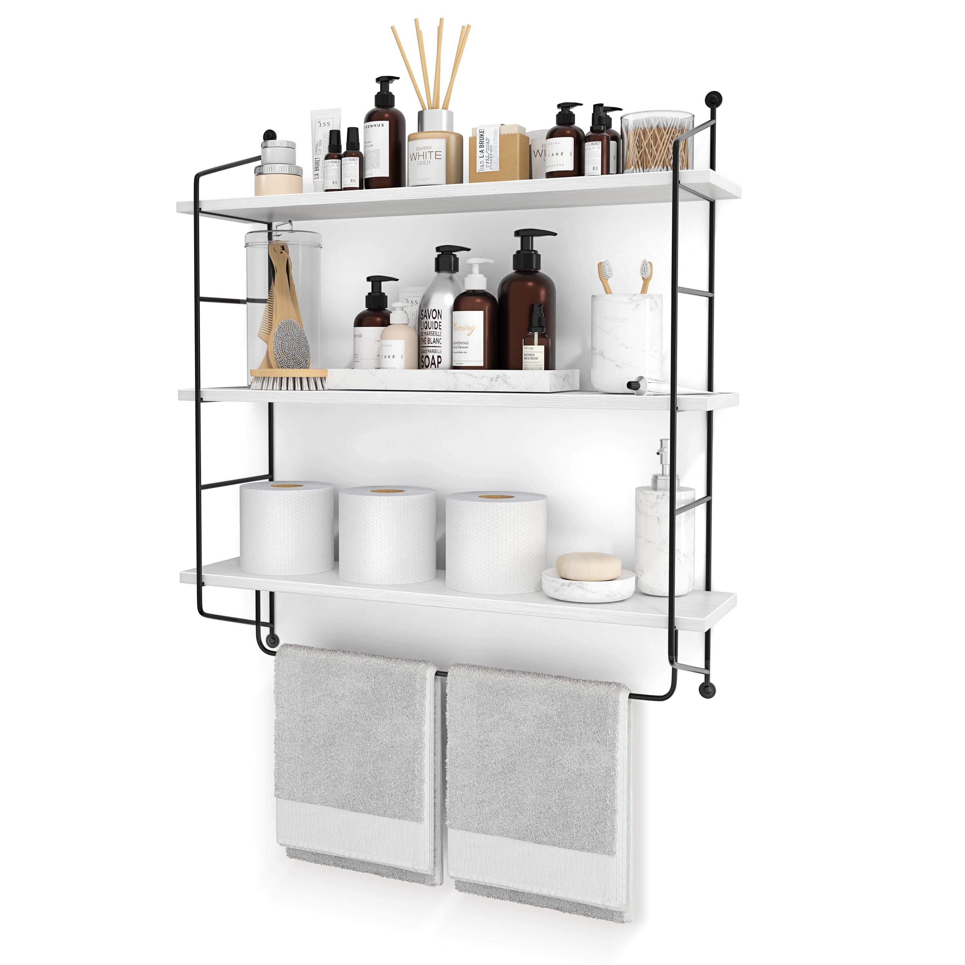 Sorbus - 3-Tier Floating Bathroom Shelves for Wall - Wood Wall Storage for Towels, Over The Toilet Storage Cabinet - White
