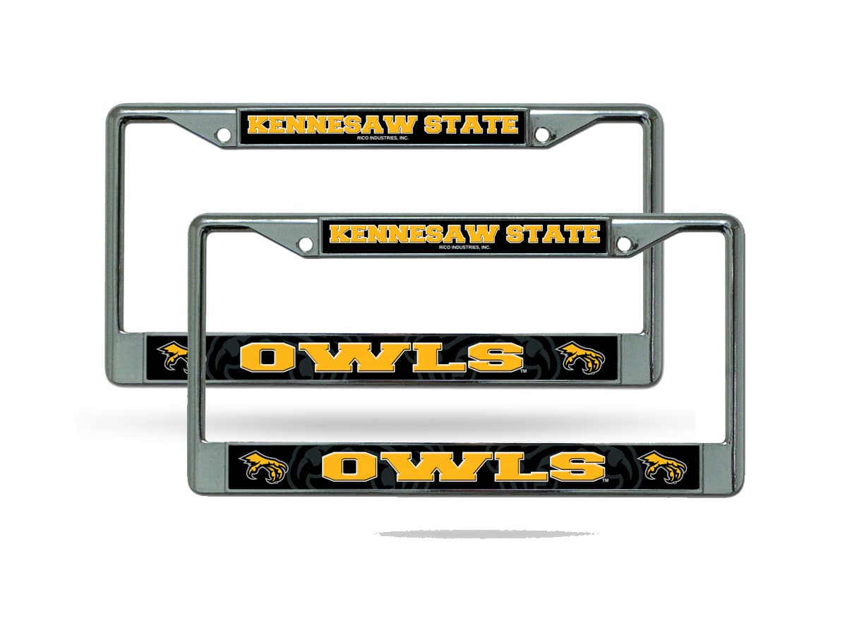 Rico Industries - Kennesaw State Owls Chrome Metal License Plate Frame - Set of 2 Frames - Multi