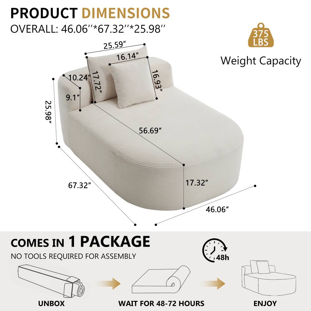 PRODUCT DIMENSIONS  
OVERALL: 46.06" *67.32"*25.98"  
25.59"  
16.14"  
10.24"  
17.72"  
9.1"  
16.93"  
56.69"  
17.32"  
375 LBS Weight Capacity  

COMES IN 1 PACKAGE  
NO TOOLS REQUIRED FOR ASSEMBLY  
UNBOX  
WAIT FOR 48-72 HOURS  
ENJOY