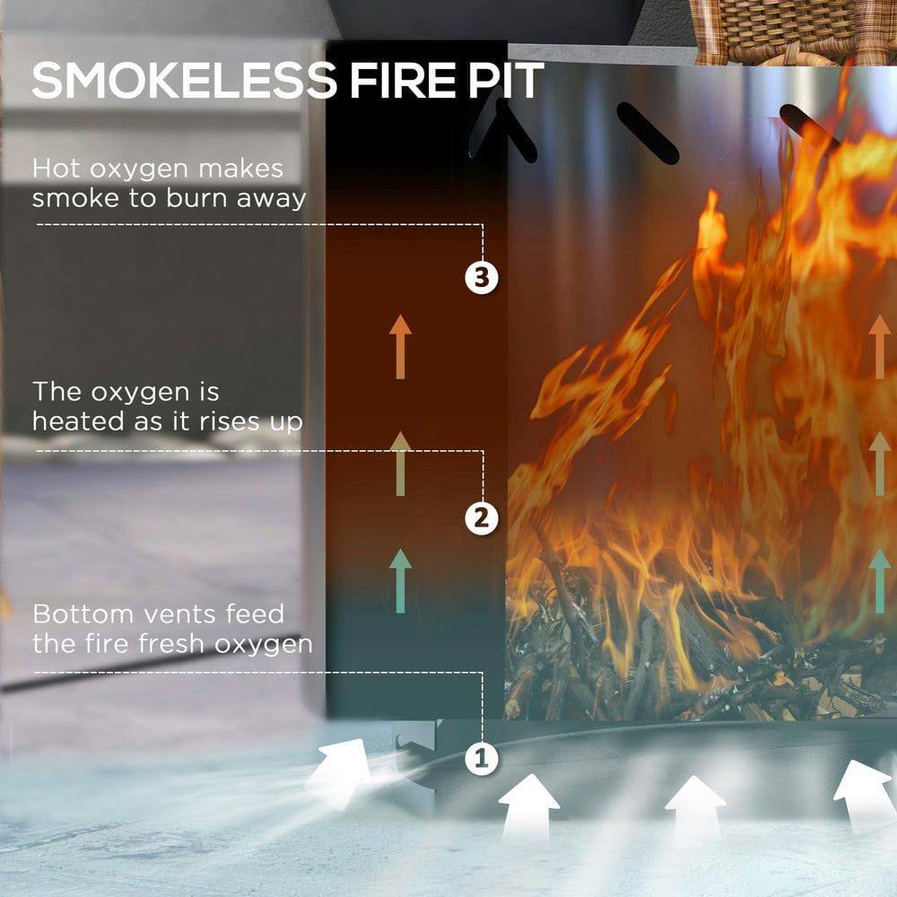 SMOKELESS FIRE PIT

1. Bottom vents feed the fire fresh oxygen
2. The oxygen is heated as it rises up
3. Hot oxygen makes smoke to burn away