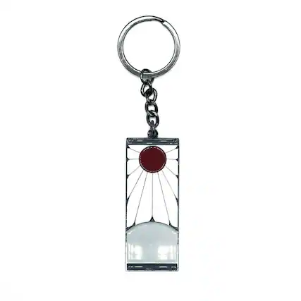 Front. Surreal Entertainment - Demon Slayer Tanjiro Kamado Hanafuda Metal Pendant Keychain - Silver.