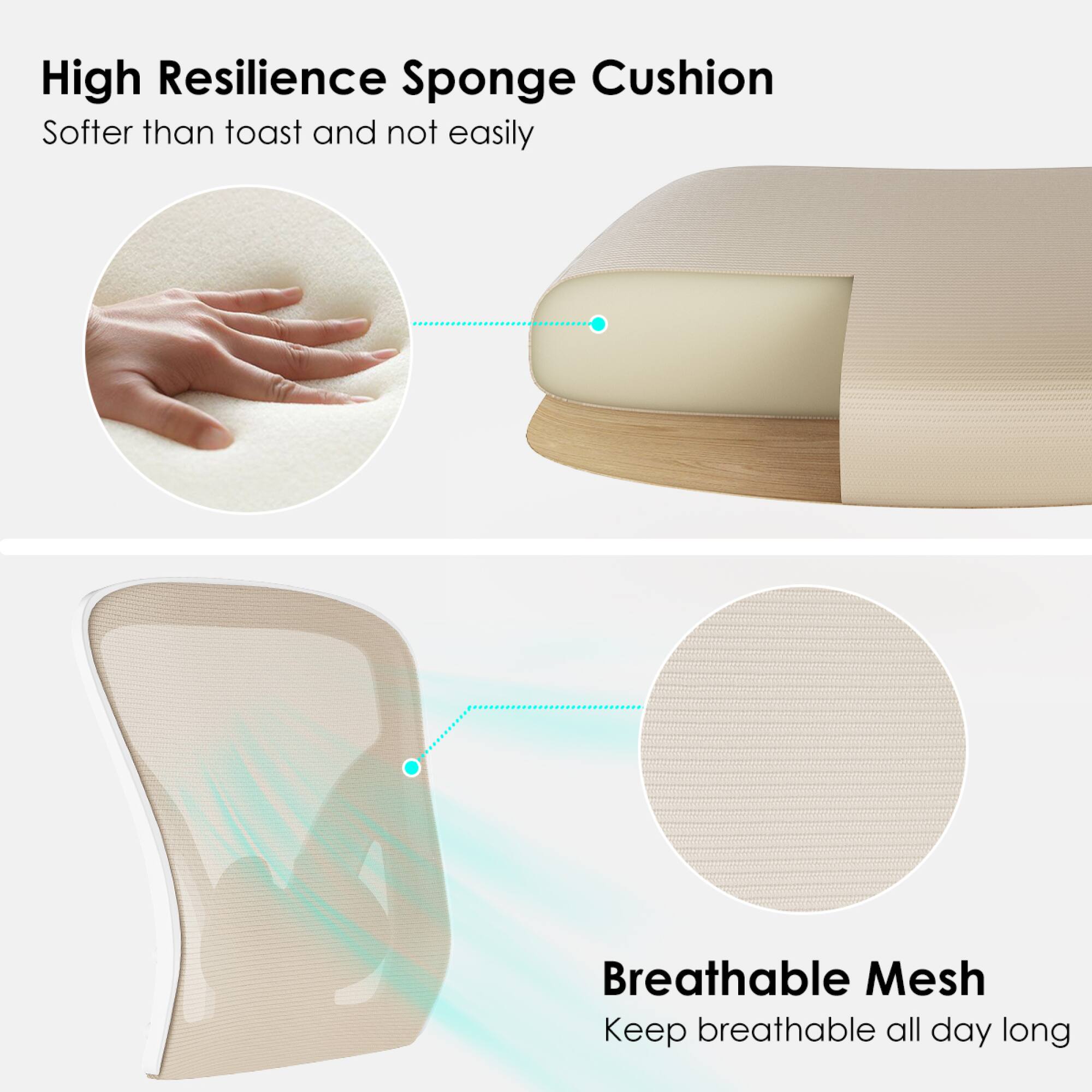 High Resilience Sponge Cushion  
Softer than toast and not easily compressed  

Breathable Mesh  
Keep breathable all day long