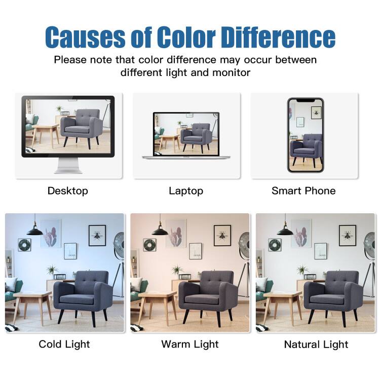 Causes of Color Difference

Please note that color difference may occur between different light and monitor

- Desktop
- Laptop
- Smart Phone
- Cold Light
- Warm Light
- Natural Light