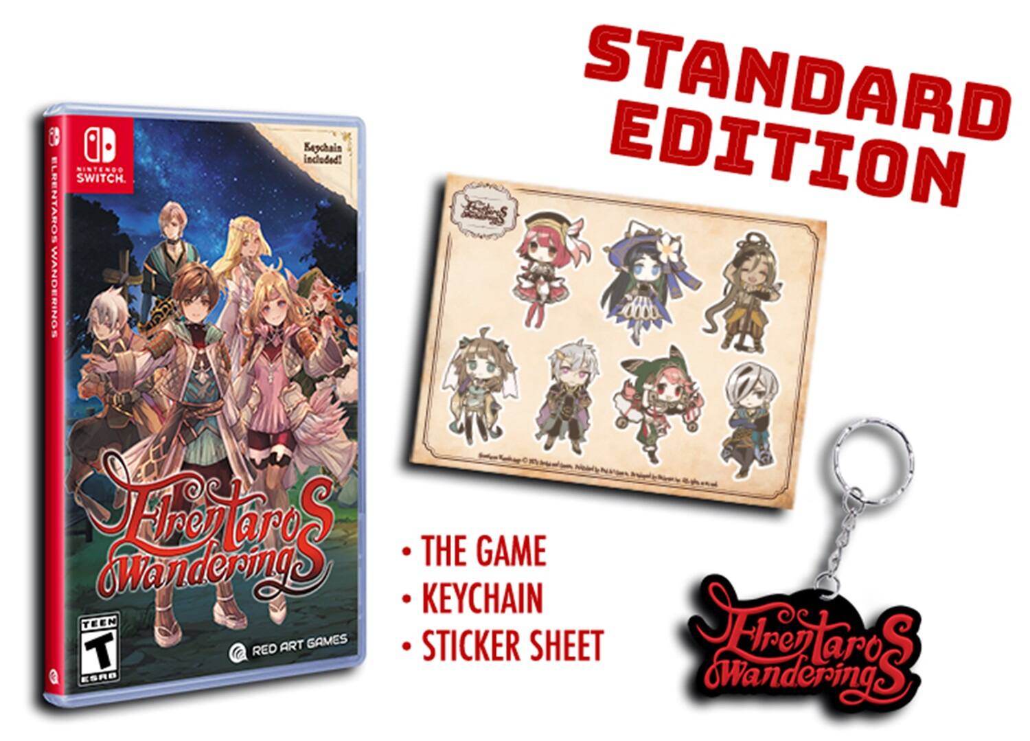 Fire Emblem Fates: Standard Edition for Nintendo Switch. The game comes with a Beychain and a keychain sticker sheet. The standard edition includes a game manual, a game card, and a sticker sheet.