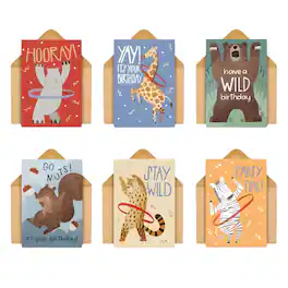 Kitcheniva - Small 6 Pack Animal Design Birthday Cards with Envelopes, (3.5x5 In, Blank Inside)