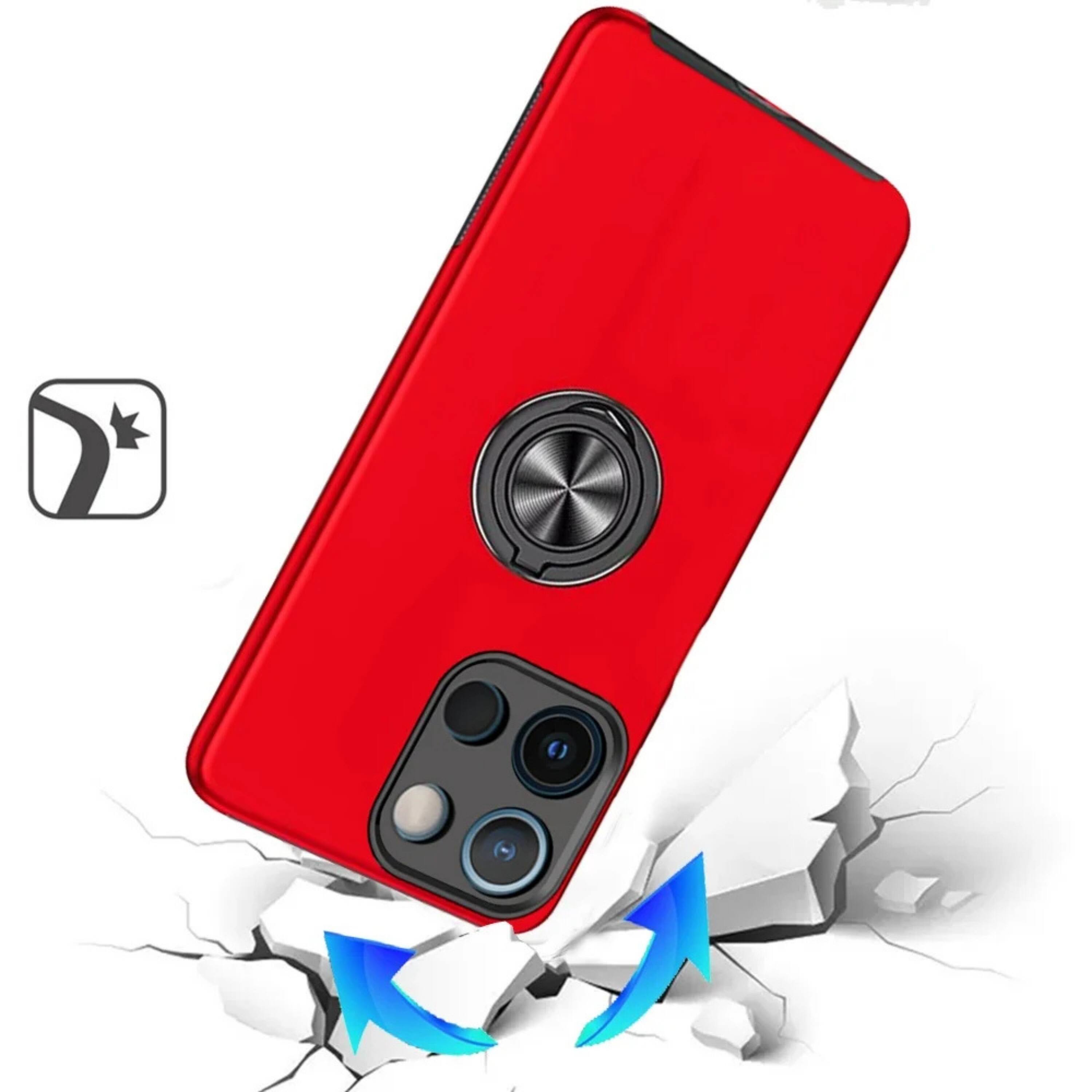 Angle. Kitcheniva - Rubberized Dual Layer Magnetic Ring Stand Phone Case For Motorola Edge 2025 Red - Red.