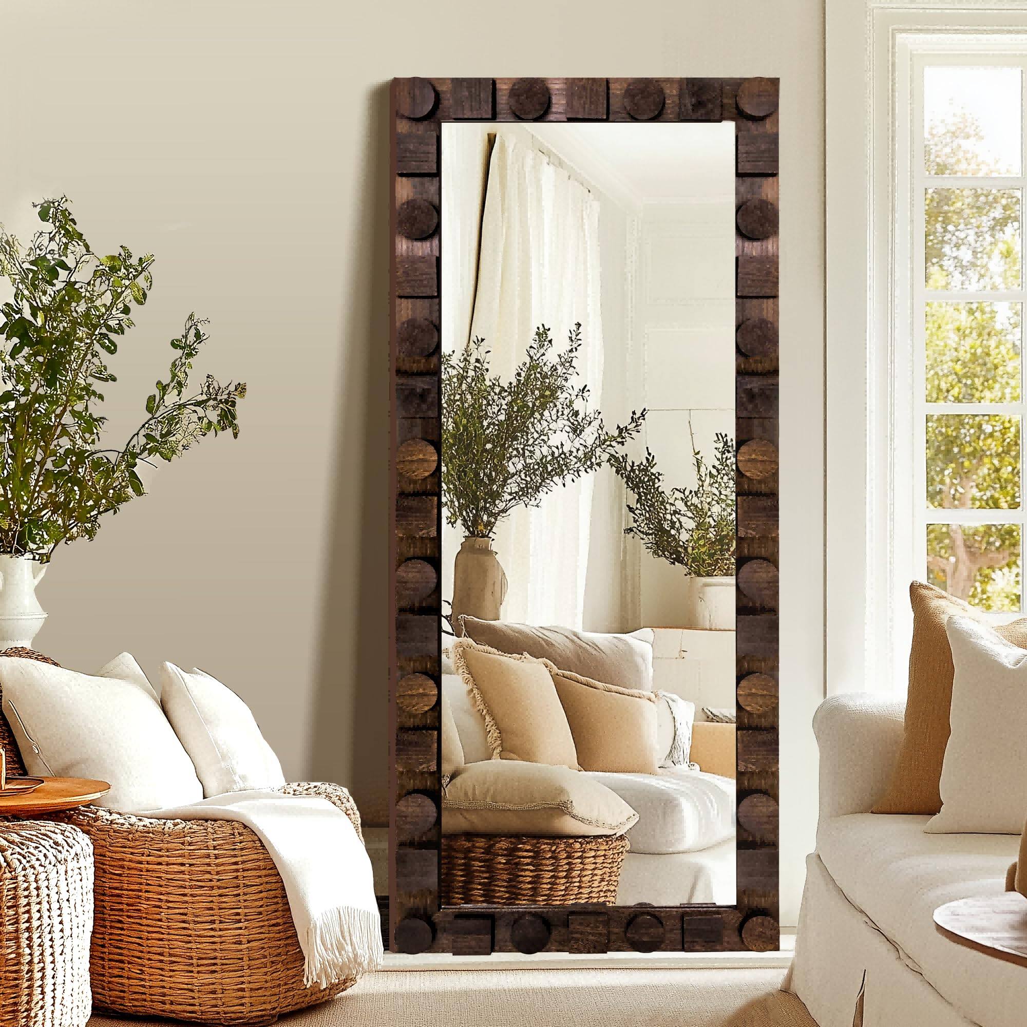 Alt View 2. Skar Audio - Wall With Rustic Wood Frame 56 x24 Solid Vanity For Bathroom Bedroom Or Entryway Vertical Horizontal Mount - Dark Drown 28"L x 20"W.