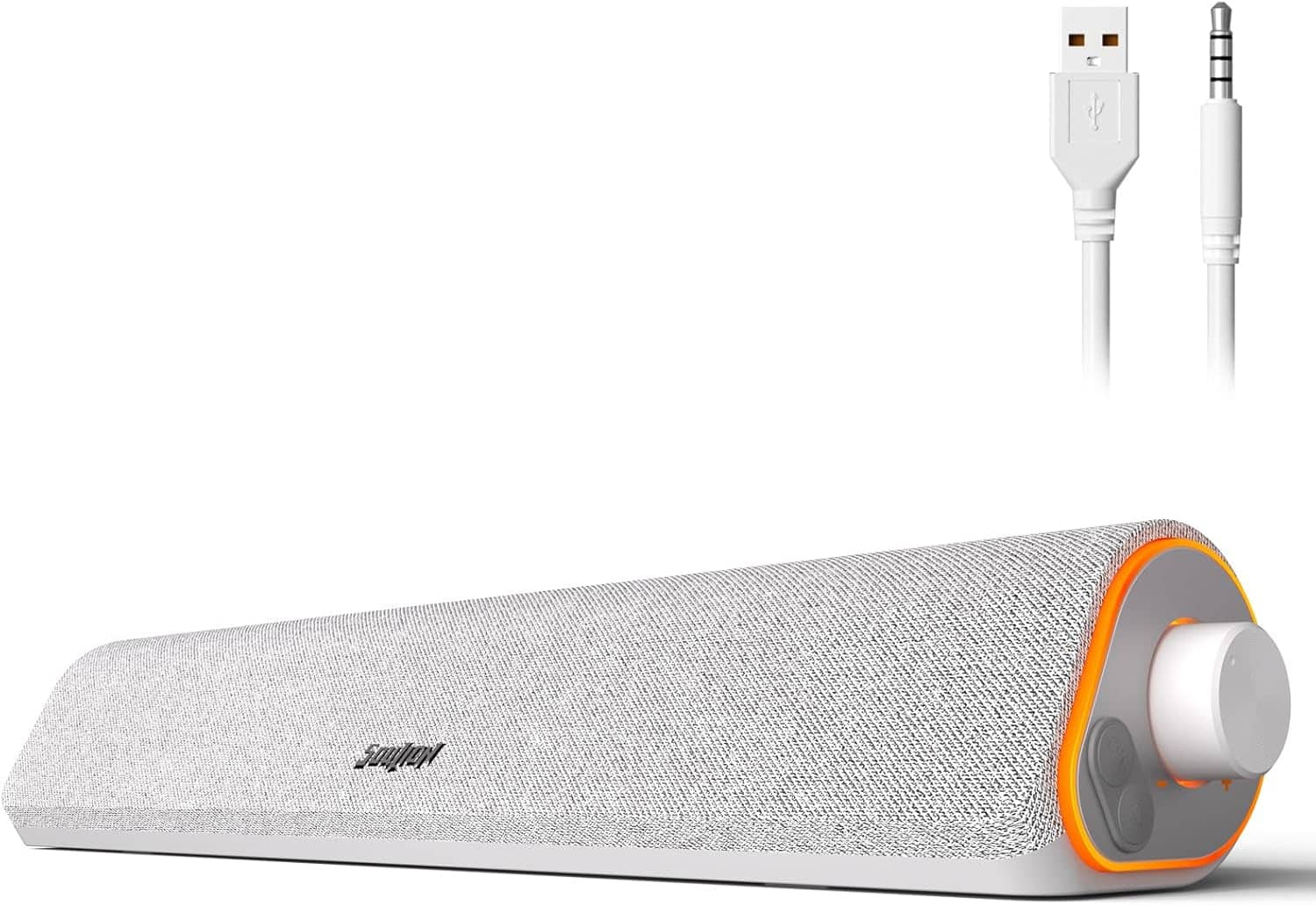 Stamp n Camp - SOULION R50 Bluetooth Computer Speakers, 3.5mm PC Sound Bar for Desktop Monitor, Wired USB Powered & Colorful LED with - White