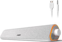 Stamp n Camp - SOULION R50 Bluetooth Computer Speakers, 3.5mm PC Sound Bar for Desktop Monitor, Wired USB Powered & Colorful LED with - White