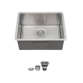 Siljoy - Undermount Sink - 23" x 18" x 9" Stainless Steel 16 Gauge Single Bowl Kitchen Sink Basin, Includes Drain Assembly - Brushed Nickel