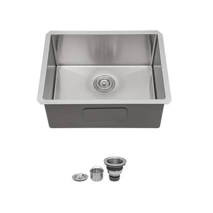 Front. Siljoy - Undermount Sink - 23" x 18" x 9" Stainless Steel 16 Gauge Single Bowl Kitchen Sink Basin, Includes Drain Assembly - Brushed Nickel.