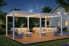 PURPLE LEAF - Louvered Pergola with LED Strip Lights Outdoor White Aluminum Hardtop Gazebo with Adjustable Roof for Patio Garden Yard - 13'×20'