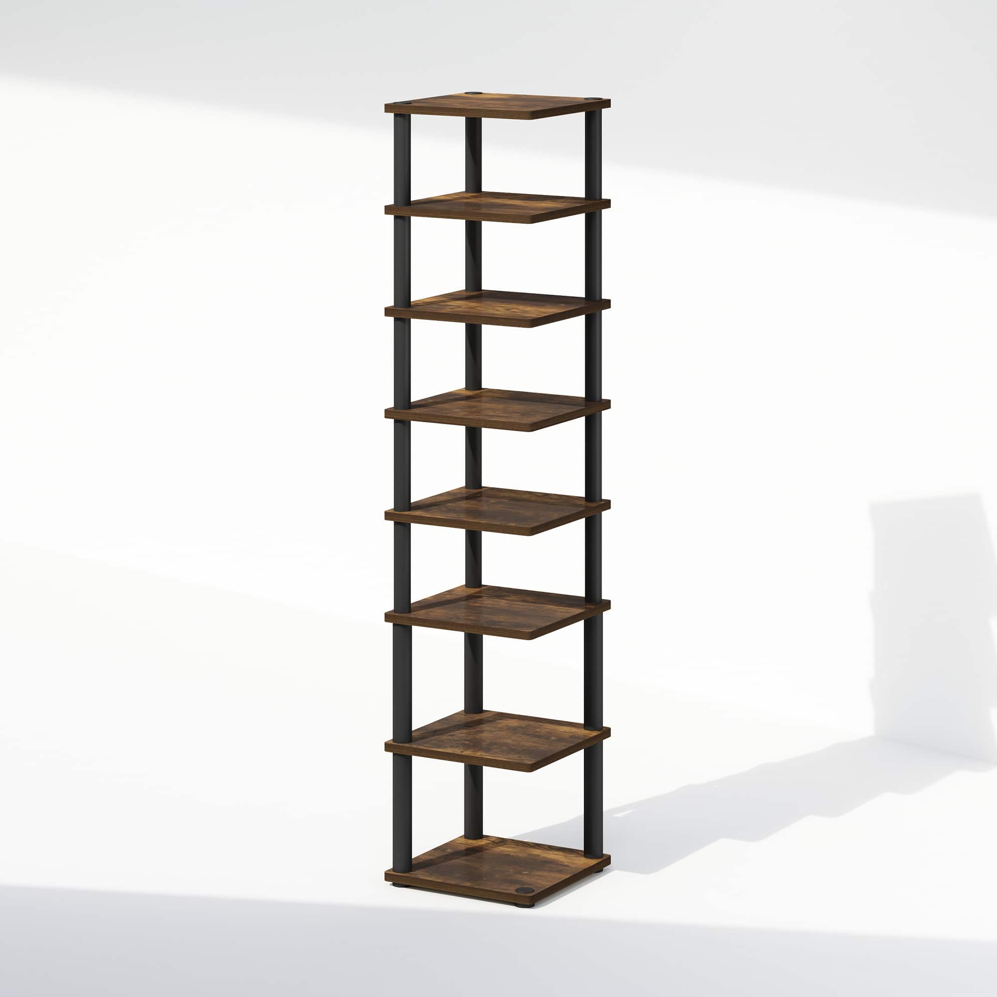 Furinno - Turn-N-Tube 8-Tier Vertical Space Saving Free Standing Corner Shelf, Display Rack, Amber Pine/Black - Amber Pine/Black