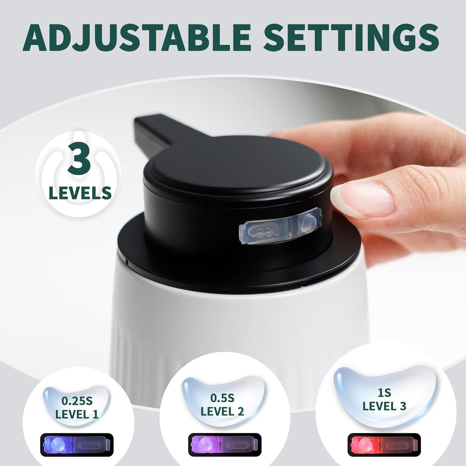 ADJUSTABLE SETTINGS  
3 LEVELS  
0.25S LEVEL 1  
0.5S LEVEL 2  
1S LEVEL 3
