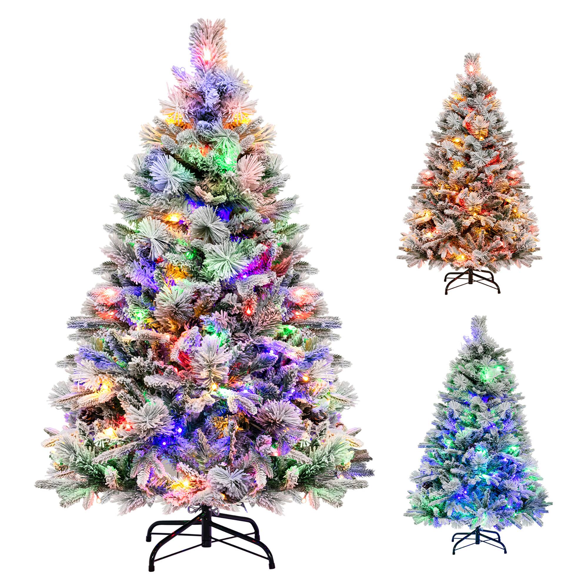 Alt View 9. Gymax - Gymax 4.5 FT Pre-Lit Artificial Christmas Tree Snow-Flocked Hinged Xmas Tree w/ 160  LED Lights & 472 Branch Tips - Green & White.