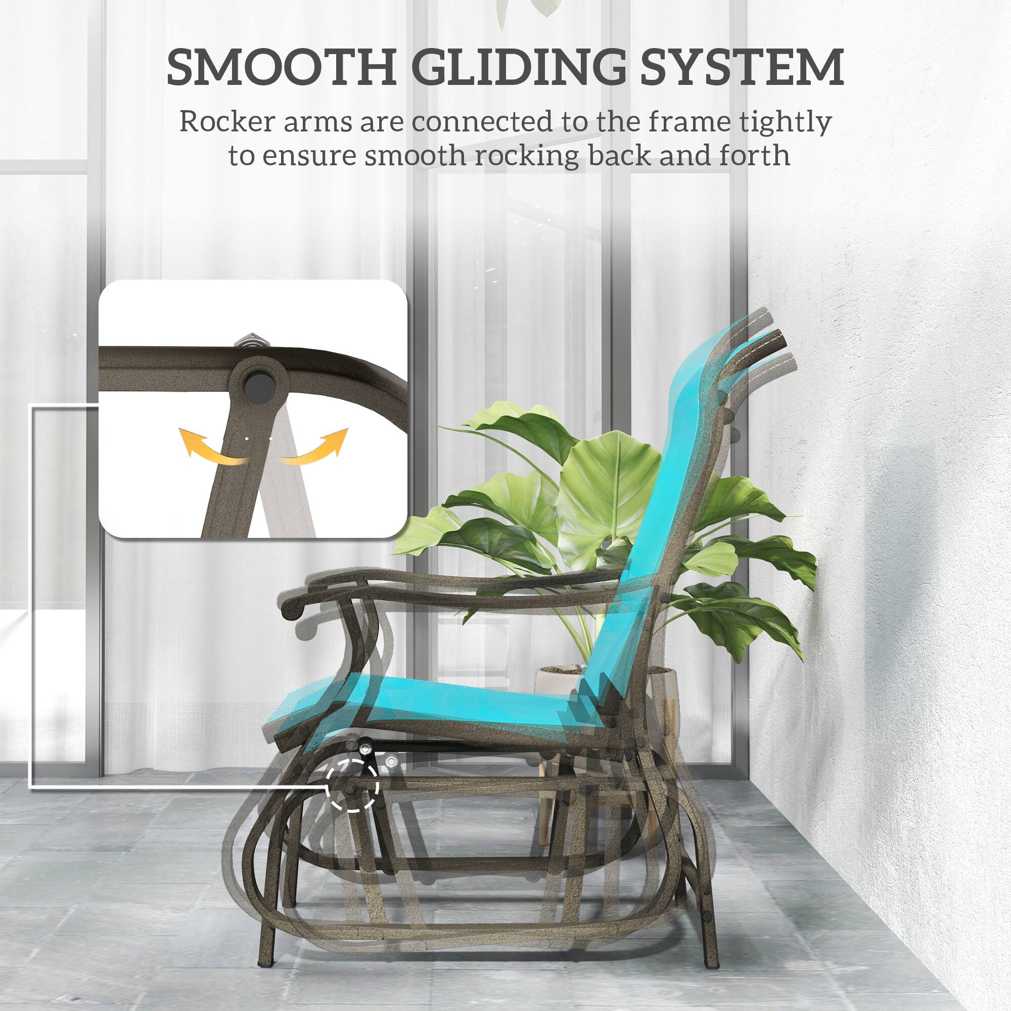 SMOOTH GLIDING SYSTEM
Rocker arms are connected to the frame tightly to ensure smooth rocking back and forth