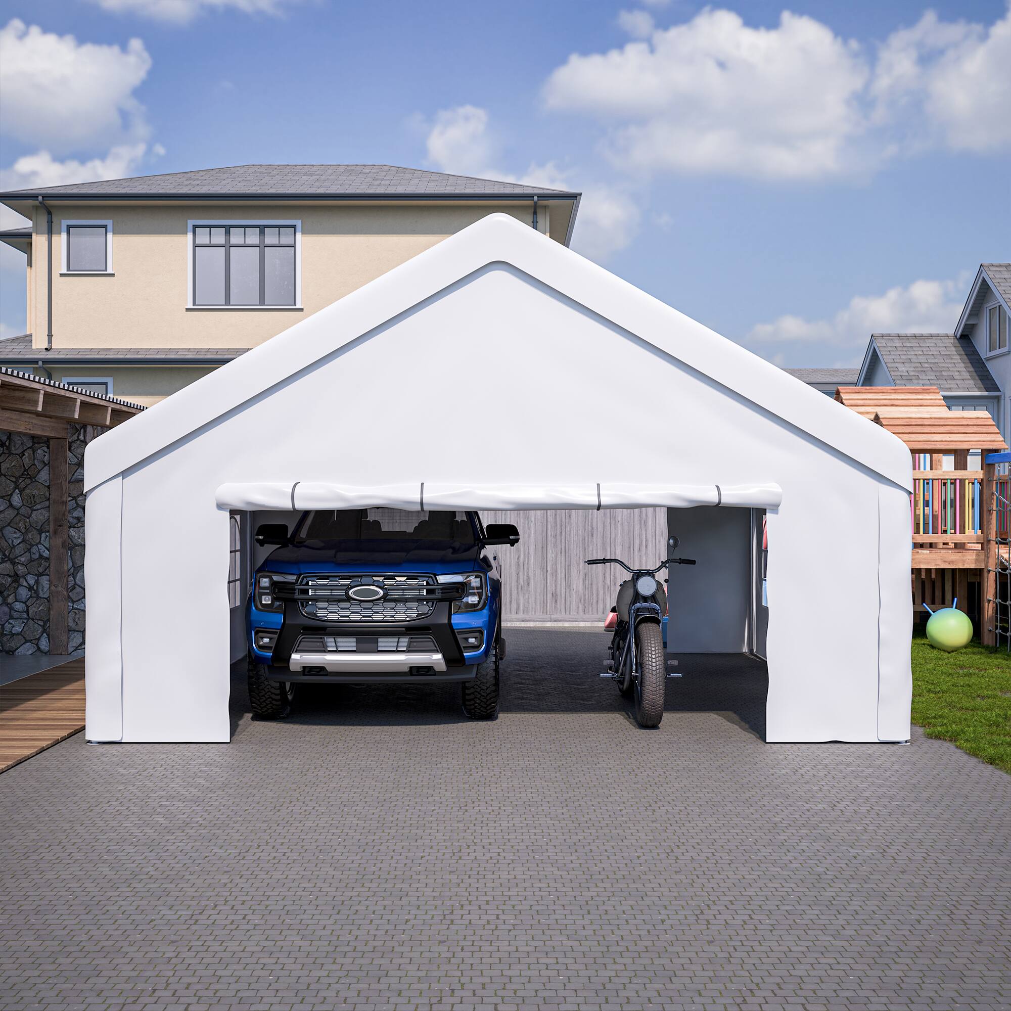 Angle. Mondawe - 20 x 20 ft Event Shelter Carport Tent with Detachable Sidewalls and Windows - White.