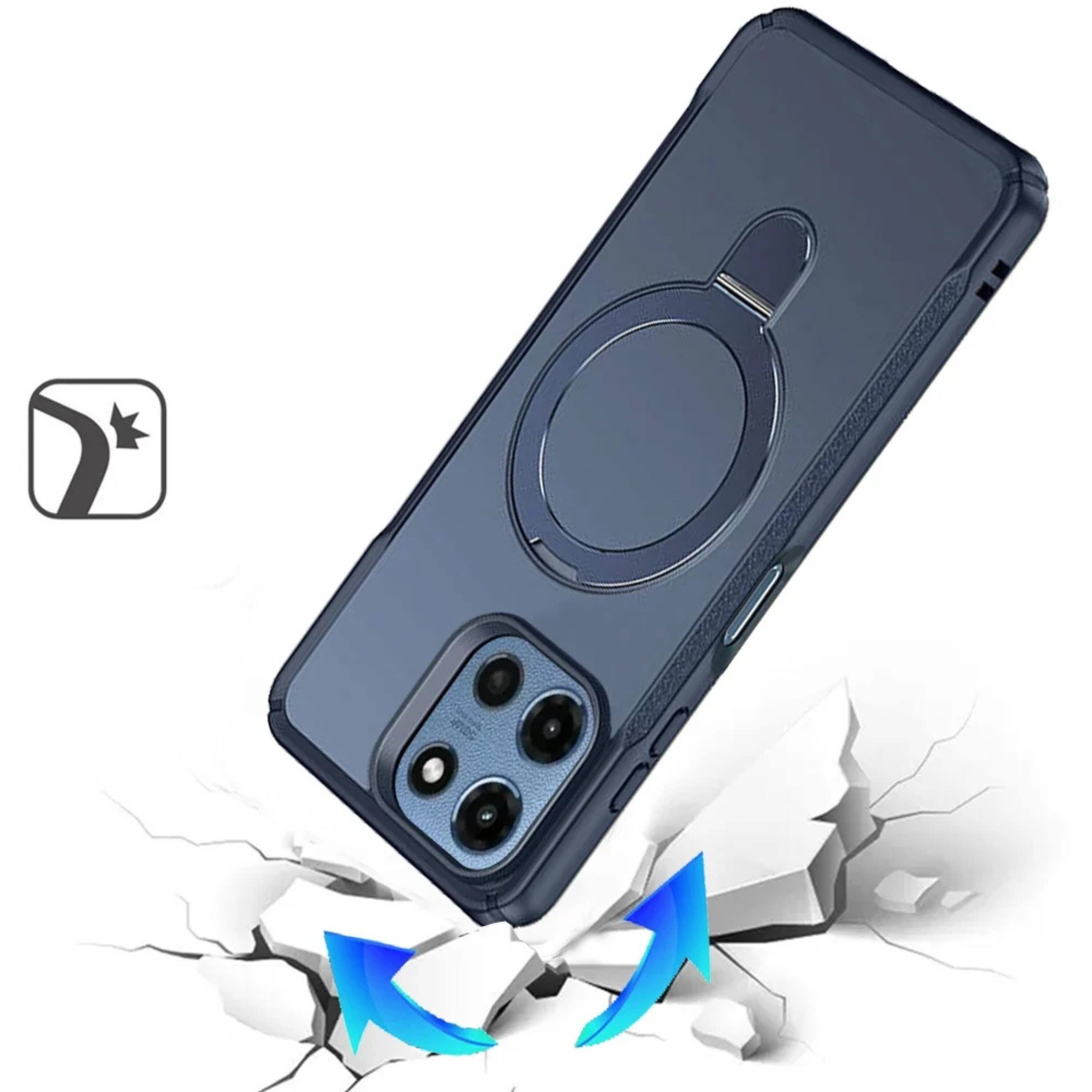 Left. Kitcheniva - Magnet Circle Stand Matte Phone Case With Tempered Glass For Moto G 2025/2026/G Play 2026 Navy Blue - Navy.