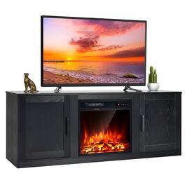 Costway - 58" Fireplace TV Stand Entertainment Console W/ 18" Electric Fireplace - Black